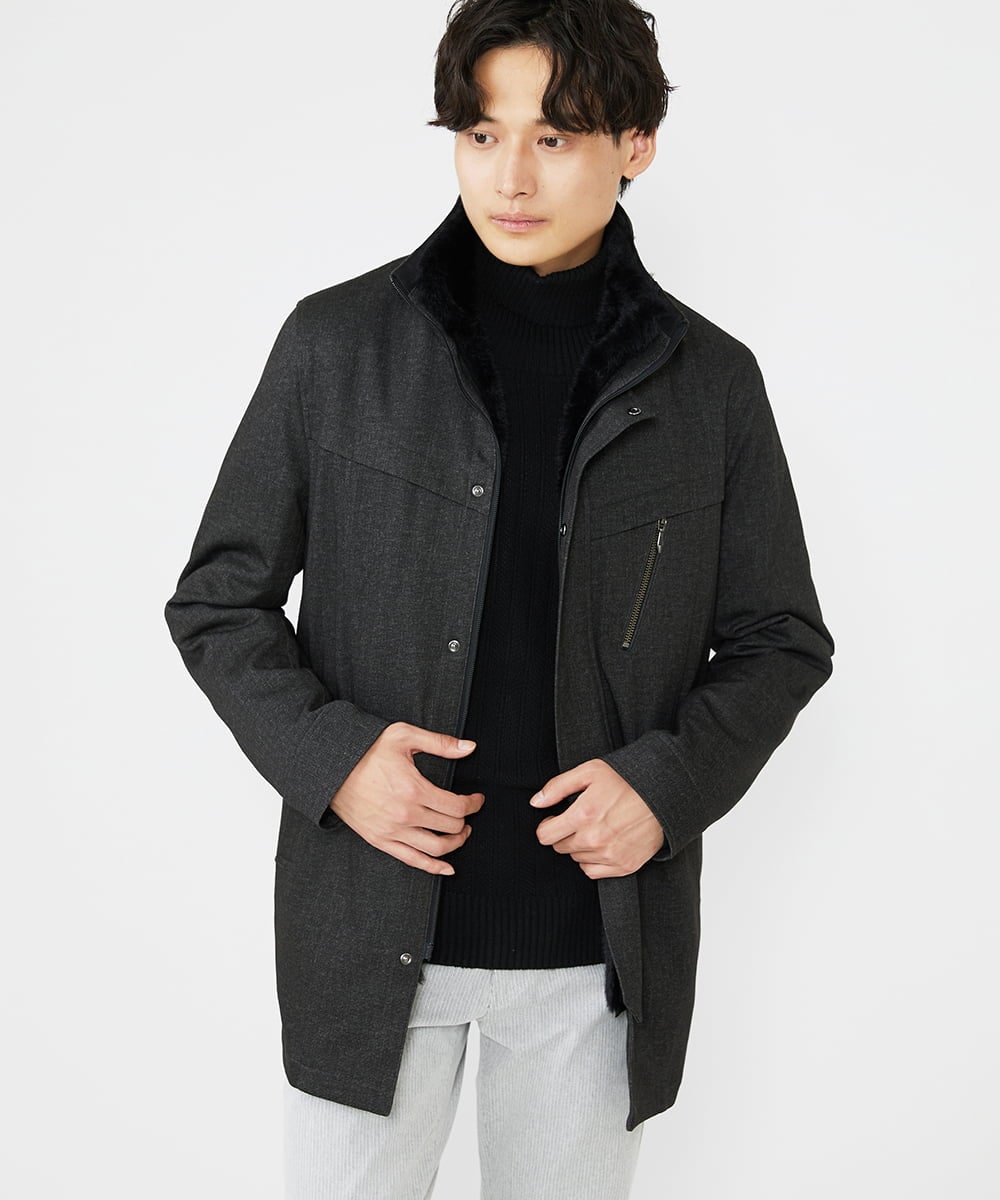 MKUAX11272 MK MICHEL KLEIN HOMME(MKミッシェルクランオム) 2WAYスタンドコート / TEC EASY JERSY カーキ(37)