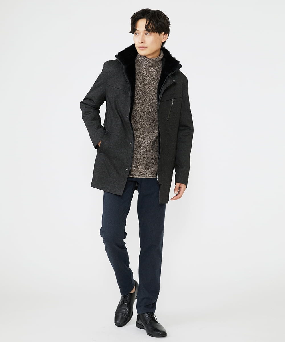 MKUAX11272 MK MICHEL KLEIN HOMME(MKミッシェルクランオム) 2WAYスタンドコート / TEC EASY JERSY カーキ(37)