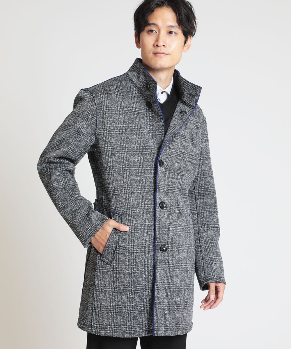 MKUAX30272 MK MICHEL KLEIN HOMME(MKミッシェルクランオム) グレンチェックスタンドコート グレー(92)