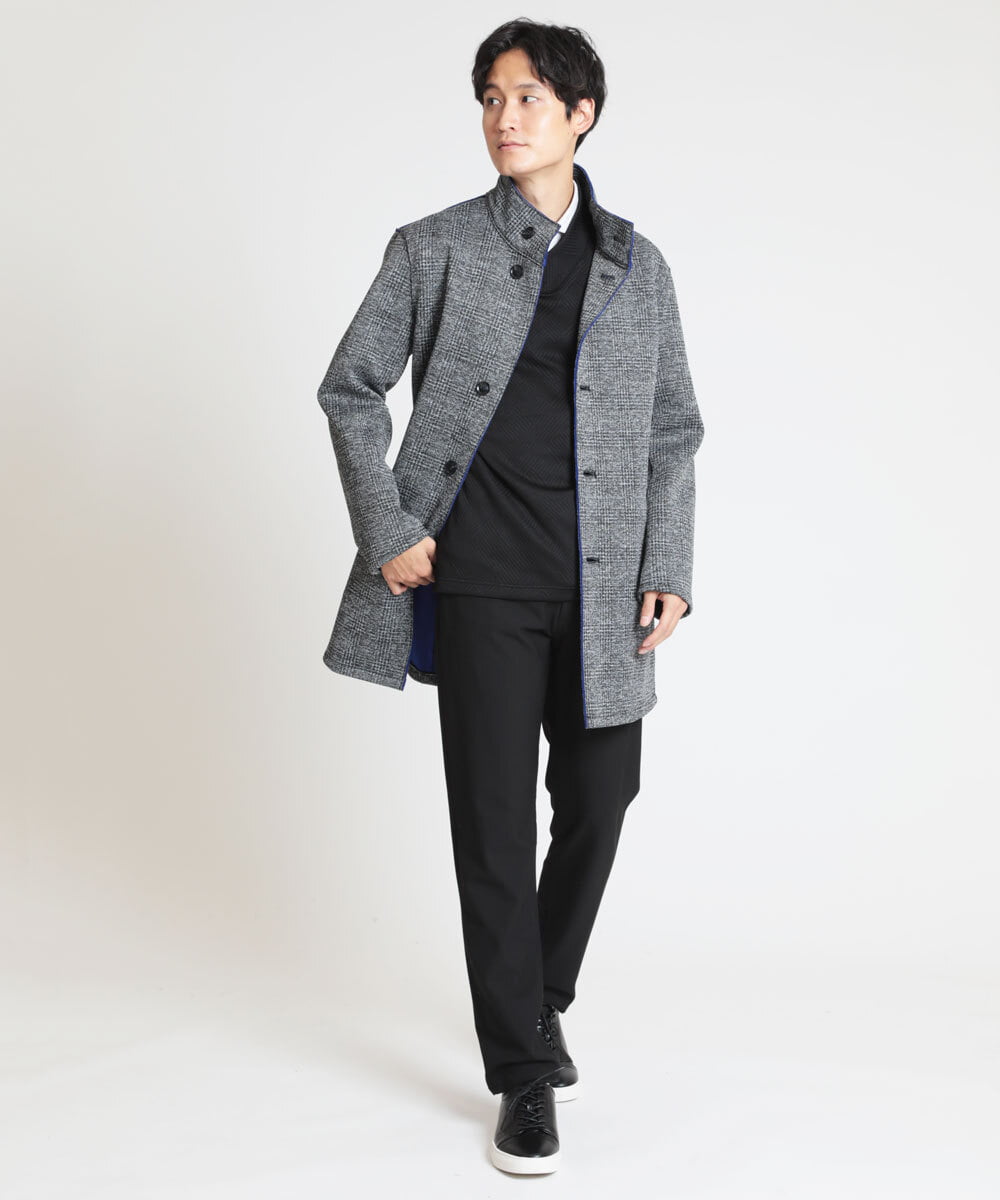 MKUAX30272 MK MICHEL KLEIN HOMME(MKミッシェルクランオム) グレンチェックスタンドコート グレー(92)
