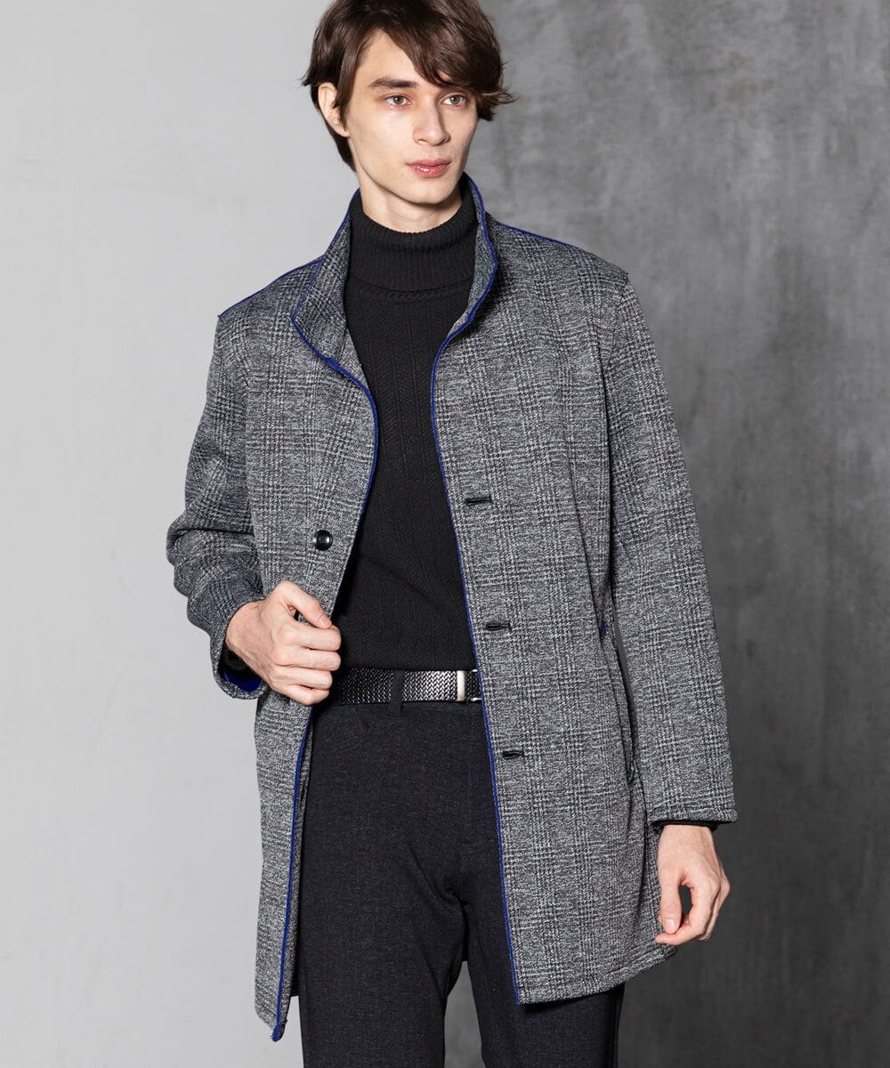 MKUAX30272 MK MICHEL KLEIN HOMME(MKミッシェルクランオム) グレンチェックスタンドコート グレー(92)