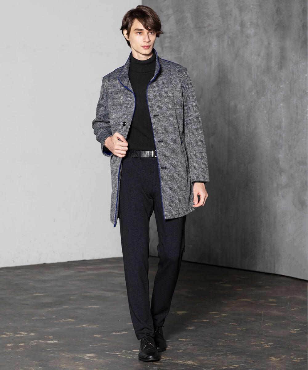 MKUAX30272 MK MICHEL KLEIN HOMME(MKミッシェルクランオム) グレンチェックスタンドコート グレー(92)