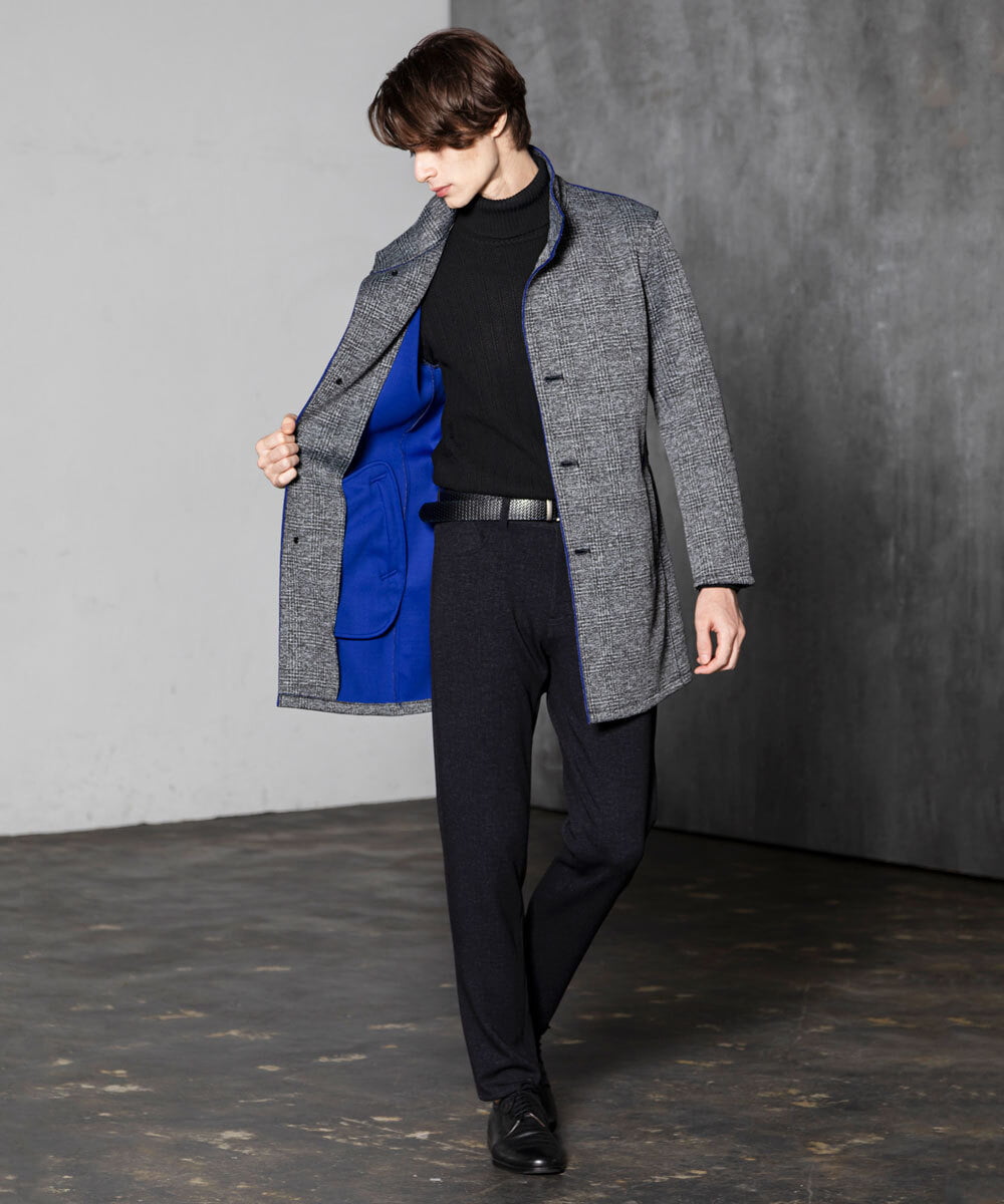 MKUAX30272 MK MICHEL KLEIN HOMME(MKミッシェルクランオム) グレンチェックスタンドコート グレー(92)