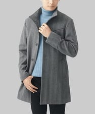 MKUCA60272 MK MICHEL KLEIN HOMME(MKミッシェルクランオム) 【残りわずか/在庫限り】スタンドカラーコート/SILKYヘリンボン ダークグレー