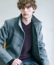 MKUCA60272 MK MICHEL KLEIN HOMME(MKミッシェルクランオム) スタンドカラーコート/SILKYヘリンボン ダークグレー