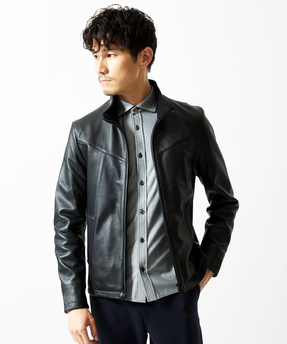 MKWAC01390 MK MICHEL KLEIN HOMME(MKミッシェルクランオム) LAMB LEATHER スタンドカラーブルゾン ブラック