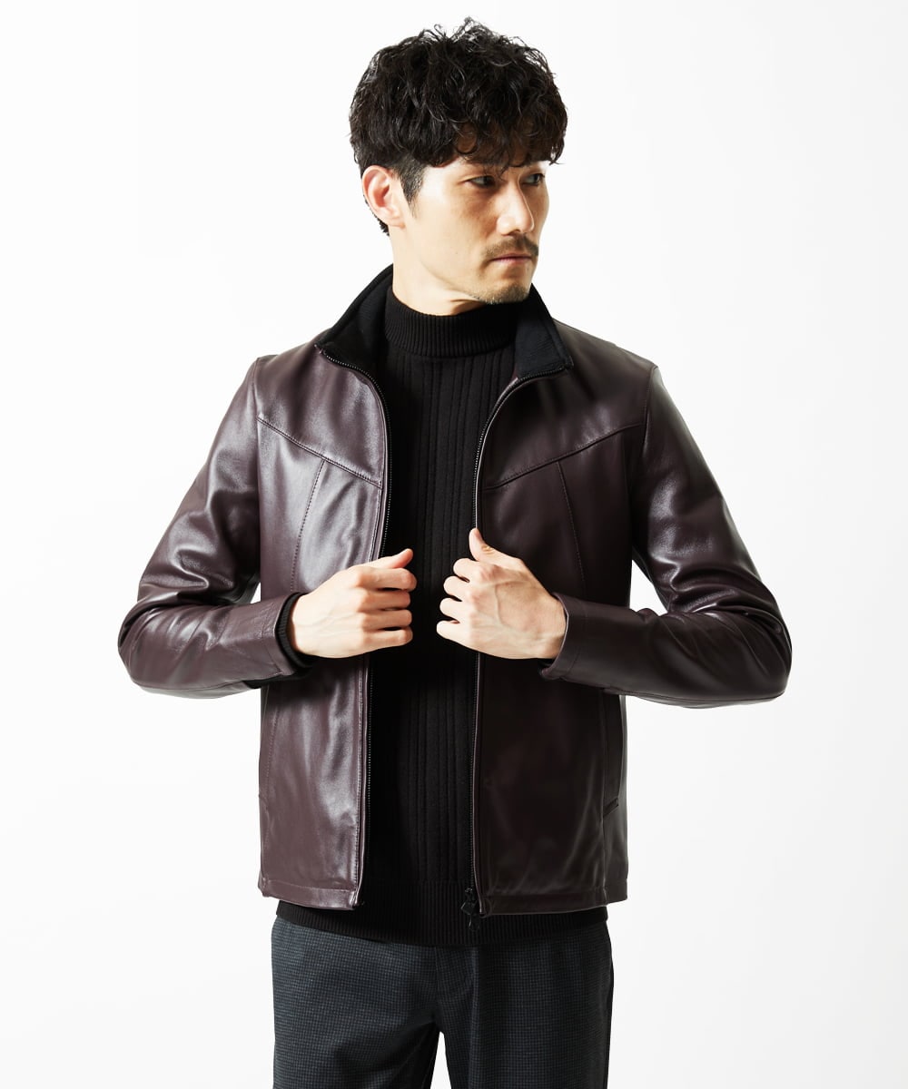MKWAC01390 MK MICHEL KLEIN HOMME(MKミッシェルクランオム) LAMB LEATHER スタンドカラーブルゾン ブラック