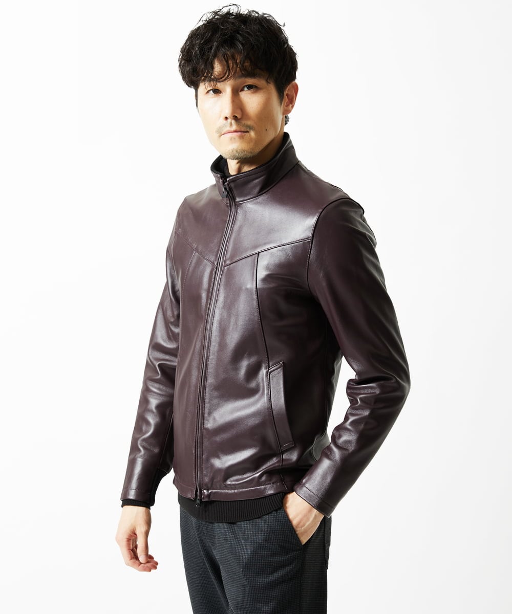 MKWAC01390 MK MICHEL KLEIN HOMME(MKミッシェルクランオム) LAMB LEATHER スタンドカラーブルゾン ブラック
