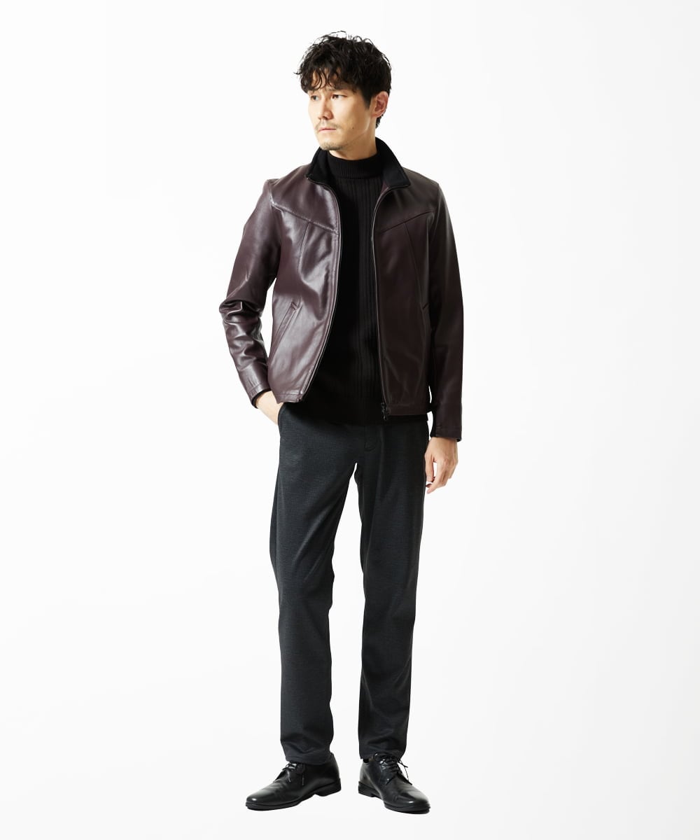 MKWAC01390 MK MICHEL KLEIN HOMME(MKミッシェルクランオム) LAMB LEATHER スタンドカラーブルゾン ブラック