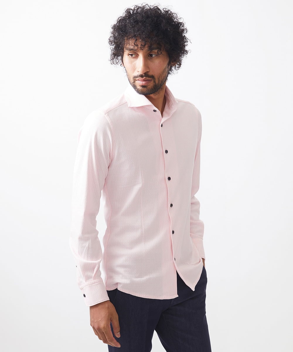 MNBAA13200 MICHEL KLEIN HOMME(ミッシェルクラン オム) 《日本製》ストレッチラッセル長袖シャツ ピンク