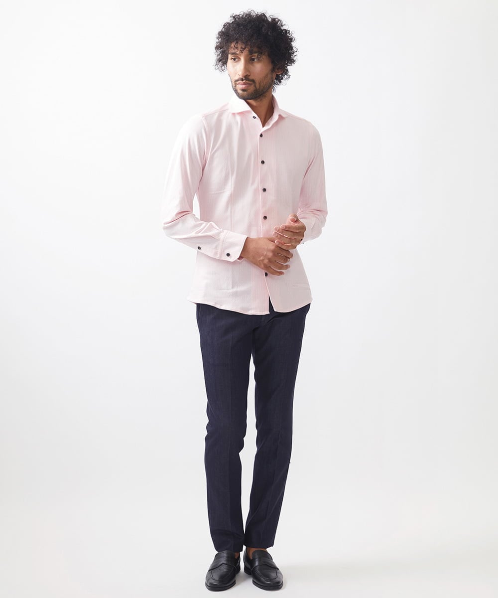 MNBAA13200 MICHEL KLEIN HOMME(ミッシェルクラン オム) 《日本製》ストレッチラッセル長袖シャツ ピンク
