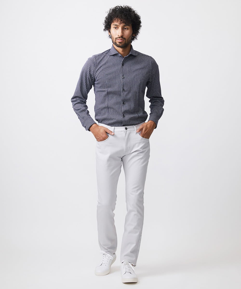 MNBAA13200 MICHEL KLEIN HOMME(ミッシェルクラン オム) 《日本製》ストレッチラッセル長袖シャツ ネイビー