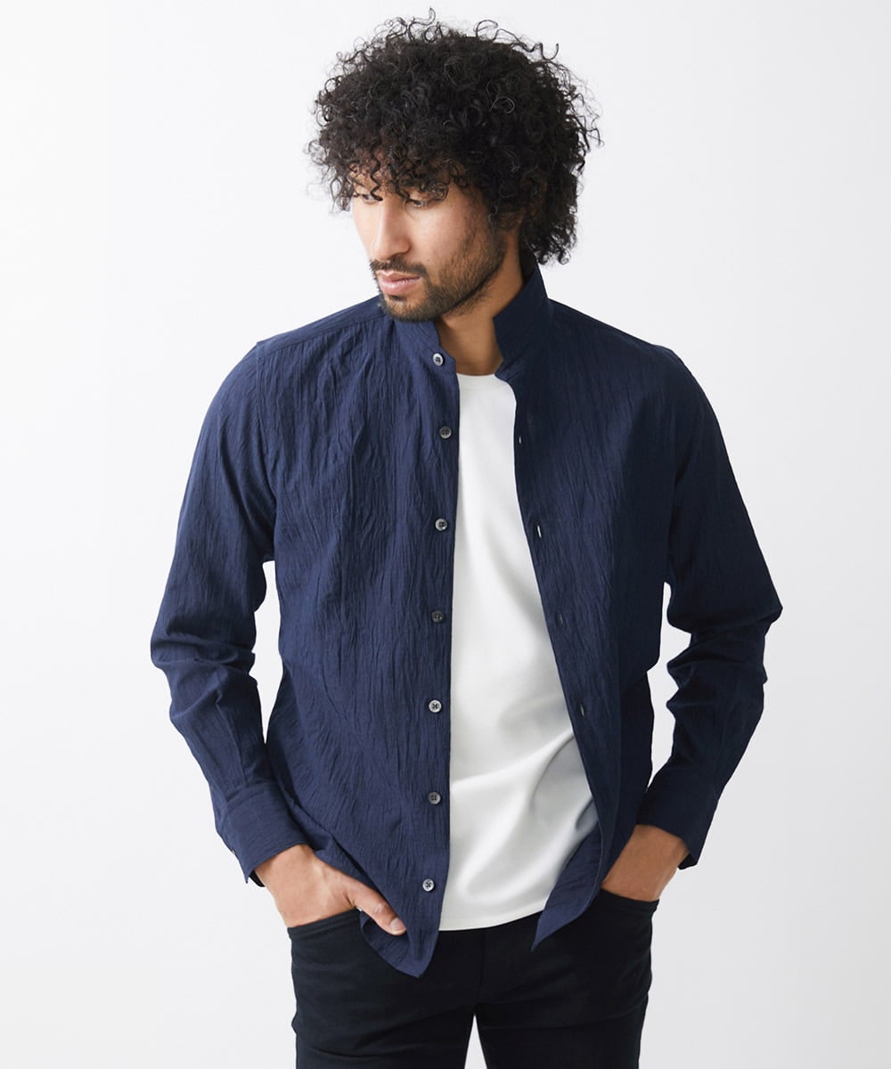 MNBAA26250 MICHEL KLEIN HOMME(ミッシェルクラン オム) チェック柄長袖シャツ ネイビー