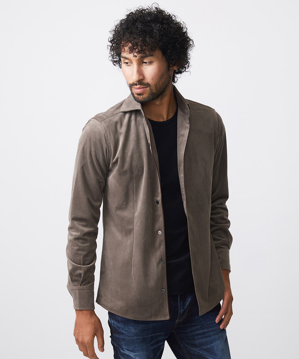 MNBAA56230 MICHEL KLEIN HOMME(ミッシェルクラン オム) トリコットベロア長袖シャツ セットアップ ブラウン