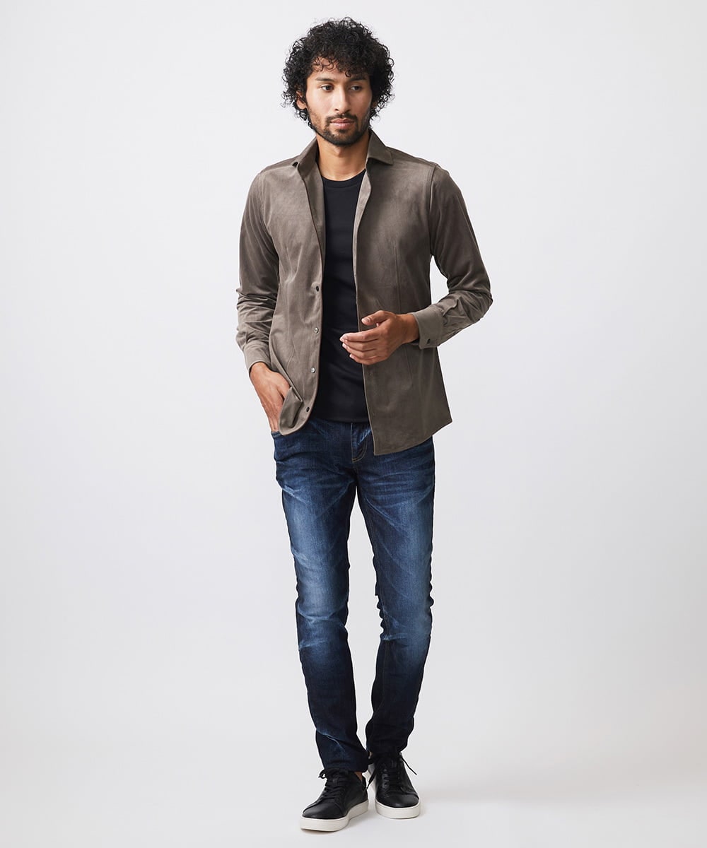 MNBAA56230 MICHEL KLEIN HOMME(ミッシェルクラン オム) トリコットベロア長袖シャツ セットアップ ブラウン