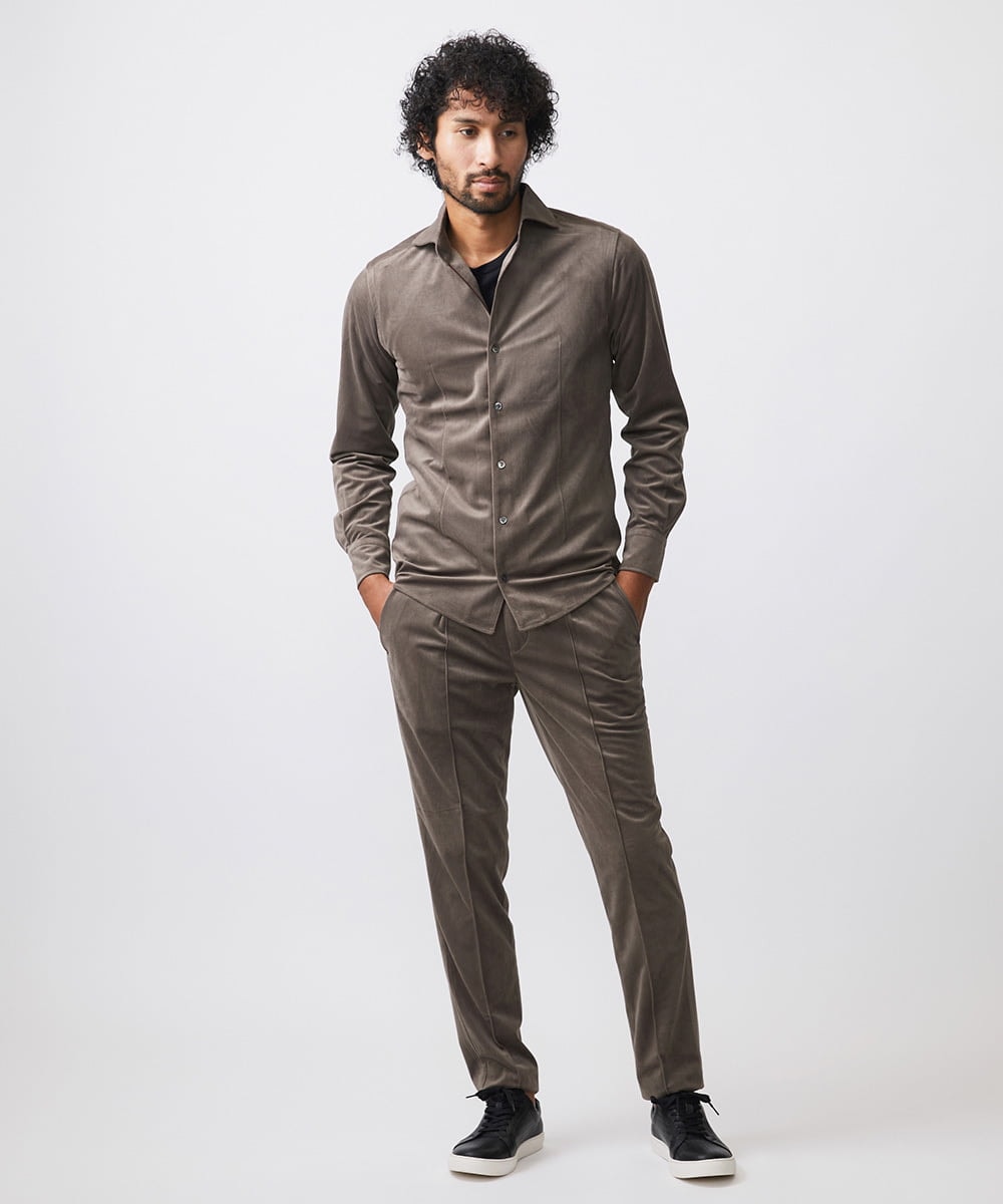 MNBAA56230 MICHEL KLEIN HOMME(ミッシェルクラン オム) トリコットベロア長袖シャツ セットアップ ブラウン