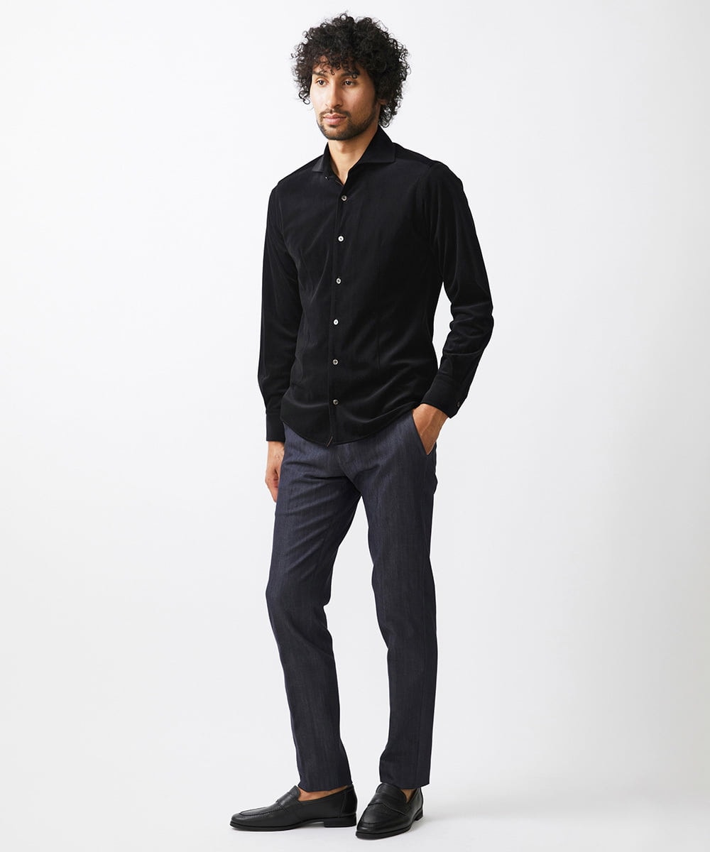 MNBAA56230 MICHEL KLEIN HOMME(ミッシェルクラン オム) トリコットベロア長袖シャツ セットアップ ブラック
