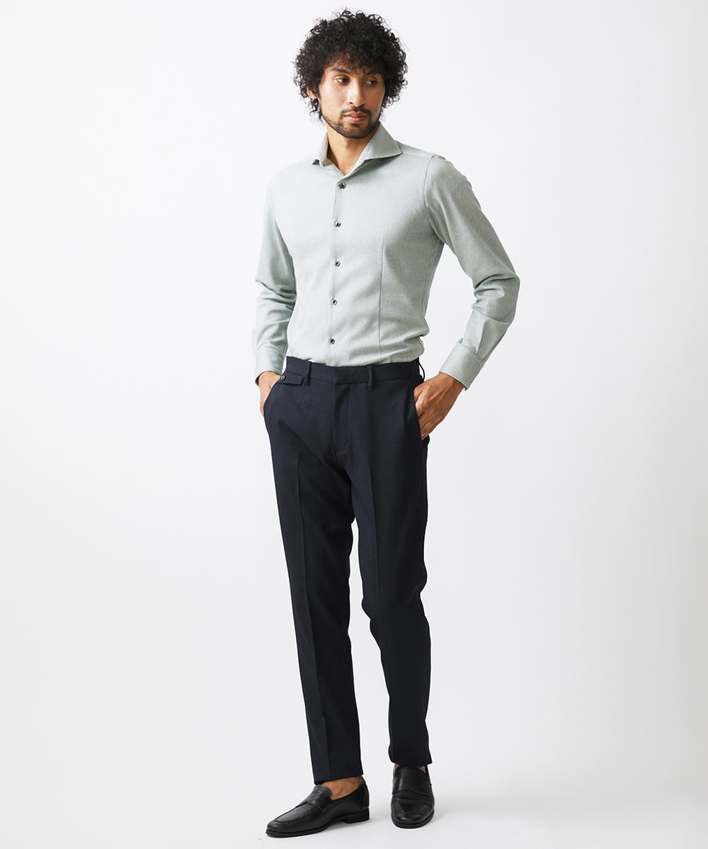 MNBAA57210 MICHEL KLEIN HOMME(ミッシェルクラン オム) 《日本製》ラッセルジャージ長袖シャツ グリーン