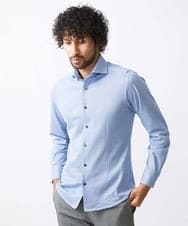 MNBAA57210 MICHEL KLEIN HOMME(ミッシェルクラン オム) 《日本製》ラッセルジャージ長袖シャツ ライトブルー