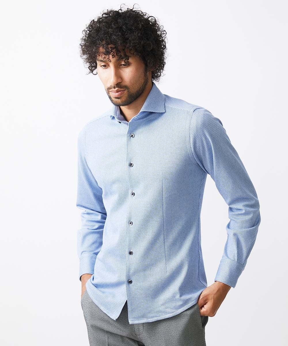 MNBAA57210 MICHEL KLEIN HOMME(ミッシェルクラン オム) 《日本製》ラッセルジャージ長袖シャツ ライトブルー