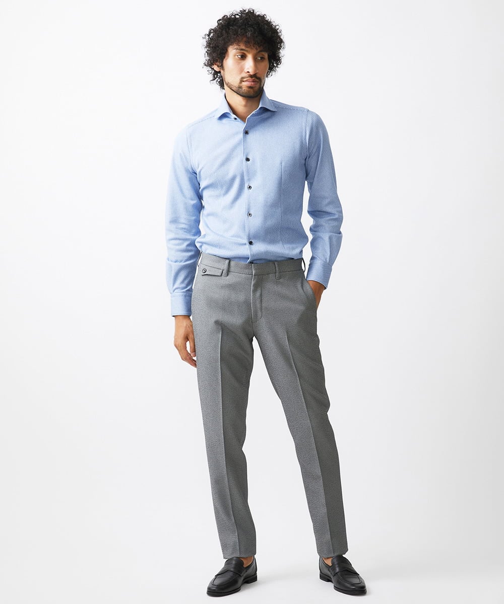 MNBAA57210 MICHEL KLEIN HOMME(ミッシェルクラン オム) 《日本製》ラッセルジャージ長袖シャツ ライトブルー