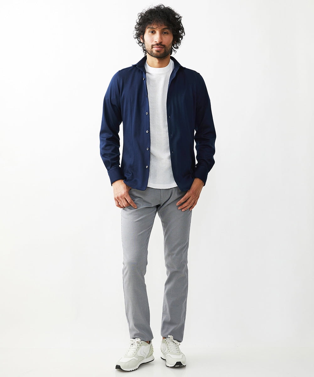 MNBAA70210 MICHEL KLEIN HOMME(ミッシェルクラン オム) 《日本製》ヘリンボン柄長袖シャツ ネイビー