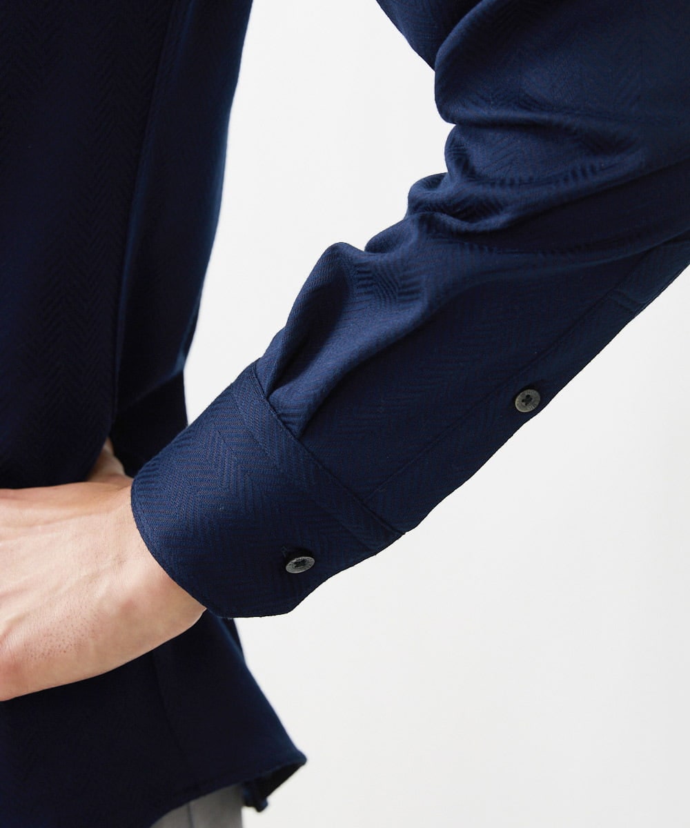 MNBAA70210 MICHEL KLEIN HOMME(ミッシェルクラン オム) 《日本製》ヘリンボン柄長袖シャツ ネイビー