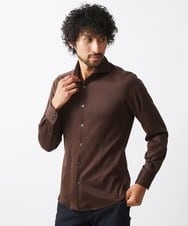 MNBAA70210 MICHEL KLEIN HOMME(ミッシェルクラン オム) 《日本製》ヘリンボン柄長袖シャツ ブラウン