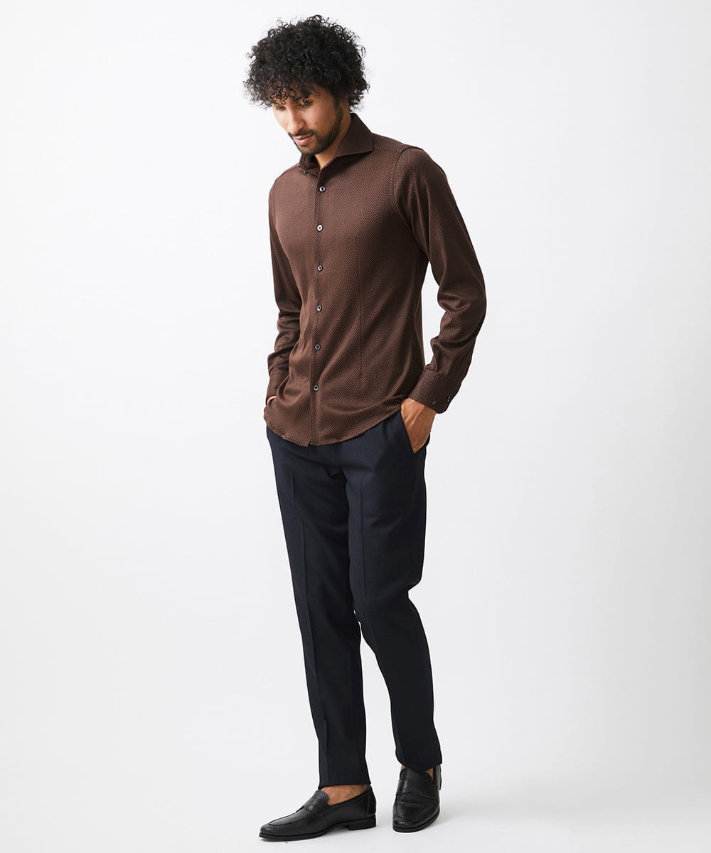 MNBAA70210 MICHEL KLEIN HOMME(ミッシェルクラン オム) 《日本製》ヘリンボン柄長袖シャツ ブラウン