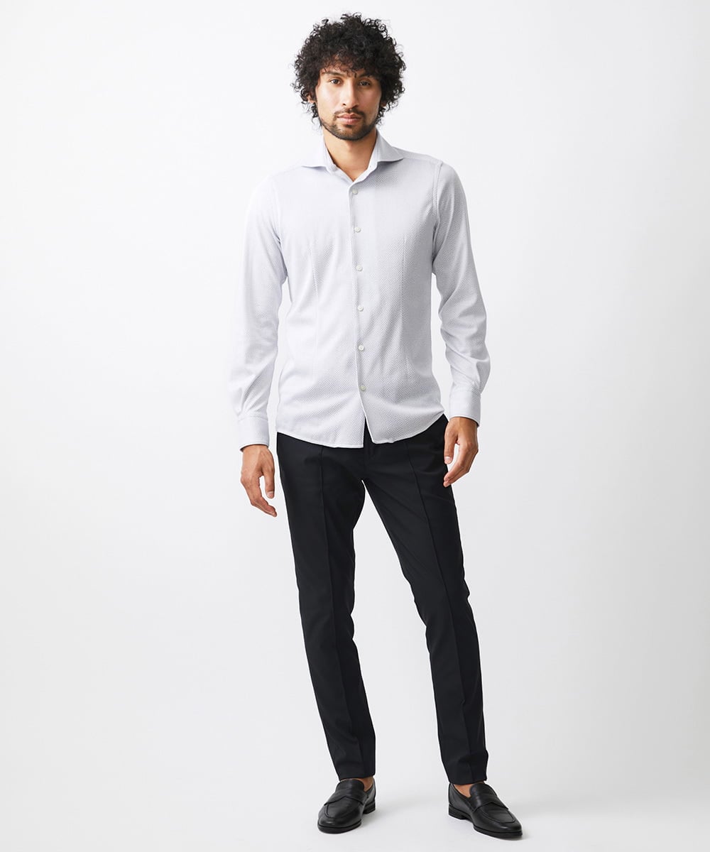 MNBAA70210 MICHEL KLEIN HOMME(ミッシェルクラン オム) 《日本製》ヘリンボン柄長袖シャツ ライトグレー