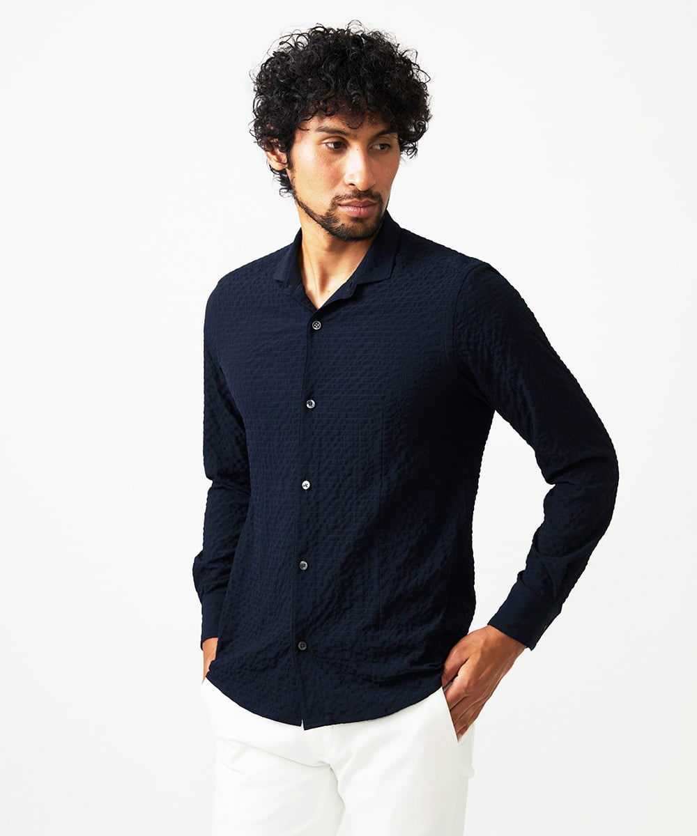 MNBAD26250 MICHEL KLEIN HOMME シアーサッカー調長袖シャツ