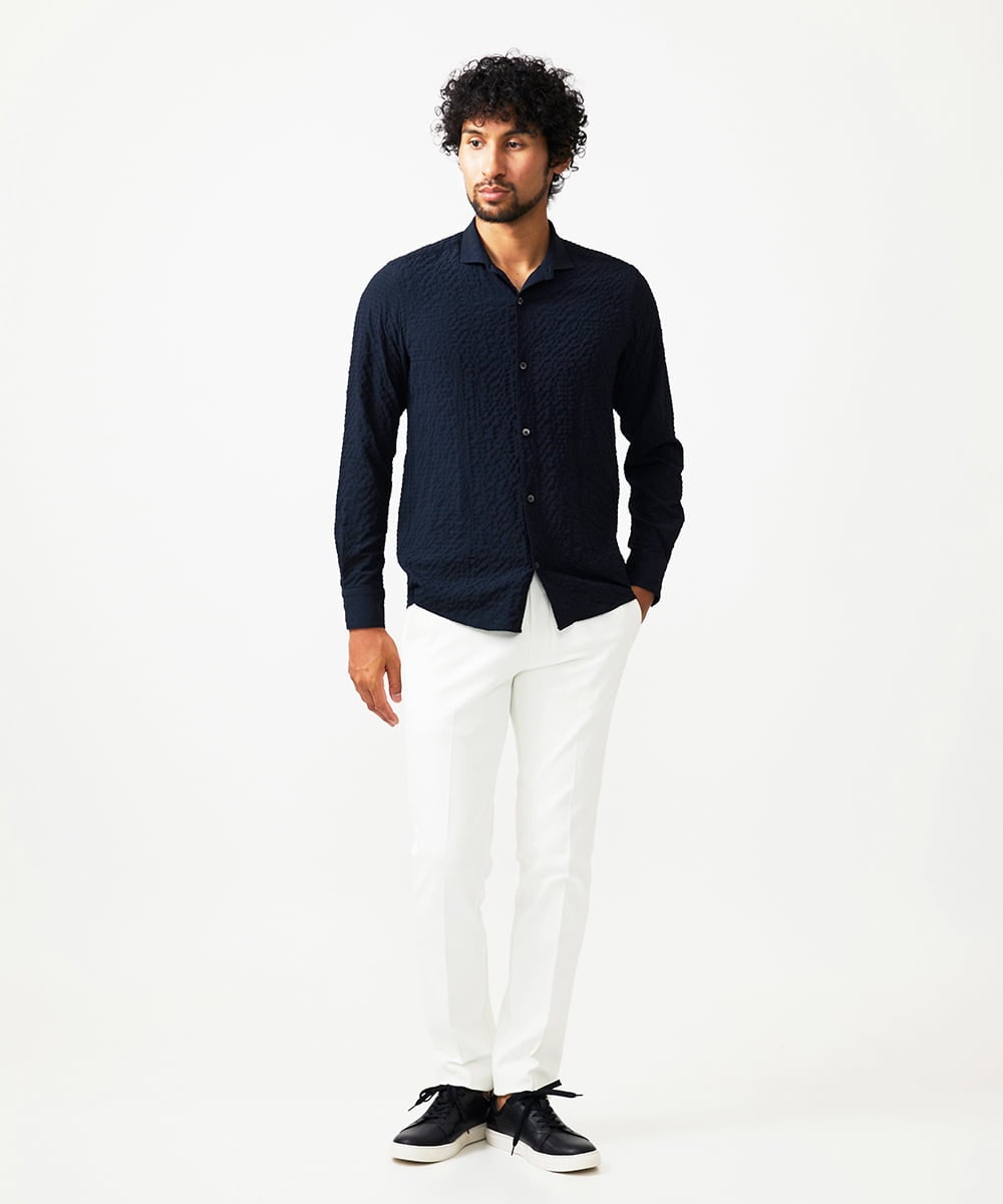 MNBAD26250 MICHEL KLEIN HOMME(ミッシェルクラン オム) シアーサッカー調長袖シャツ ネイビー