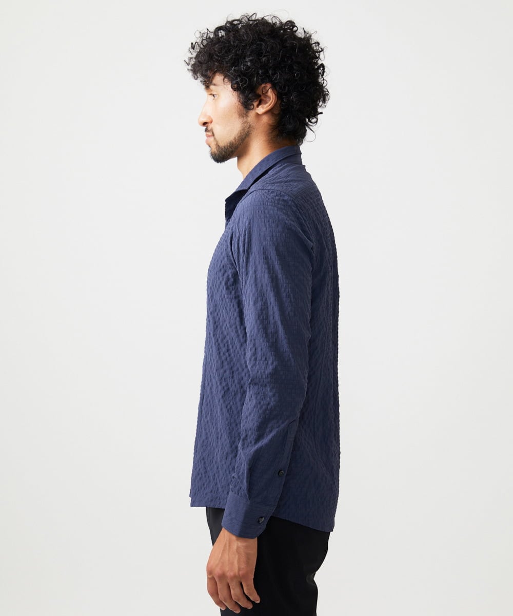 MNBAD26250 MICHEL KLEIN HOMME(ミッシェルクラン オム) シアーサッカー調長袖シャツ ネイビー
