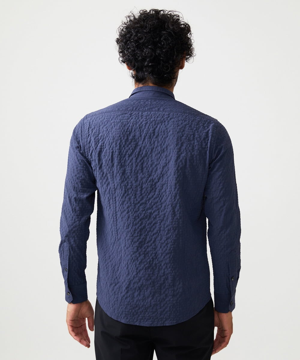MNBAD26250 MICHEL KLEIN HOMME(ミッシェルクラン オム) シアーサッカー調長袖シャツ ネイビー