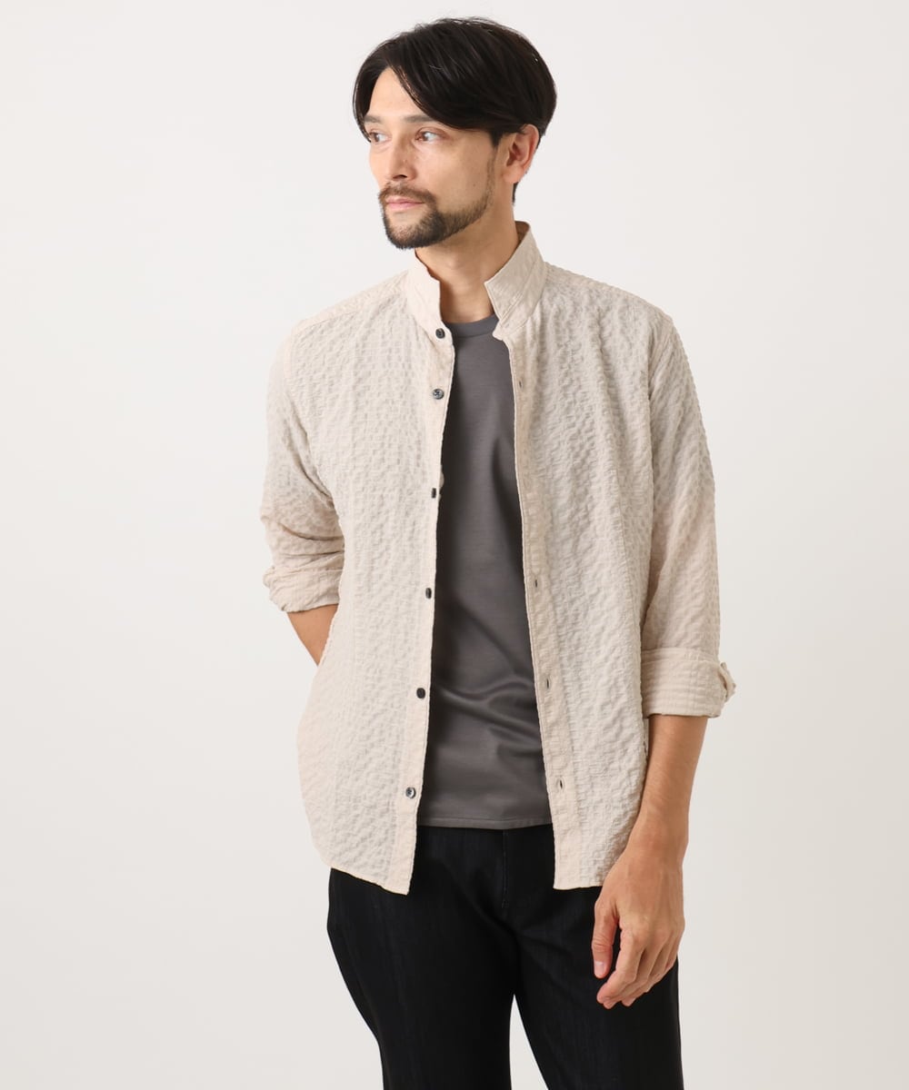 MNBAD26250 MICHEL KLEIN HOMME(ミッシェルクラン オム) シアーサッカー調長袖シャツ ベージュ