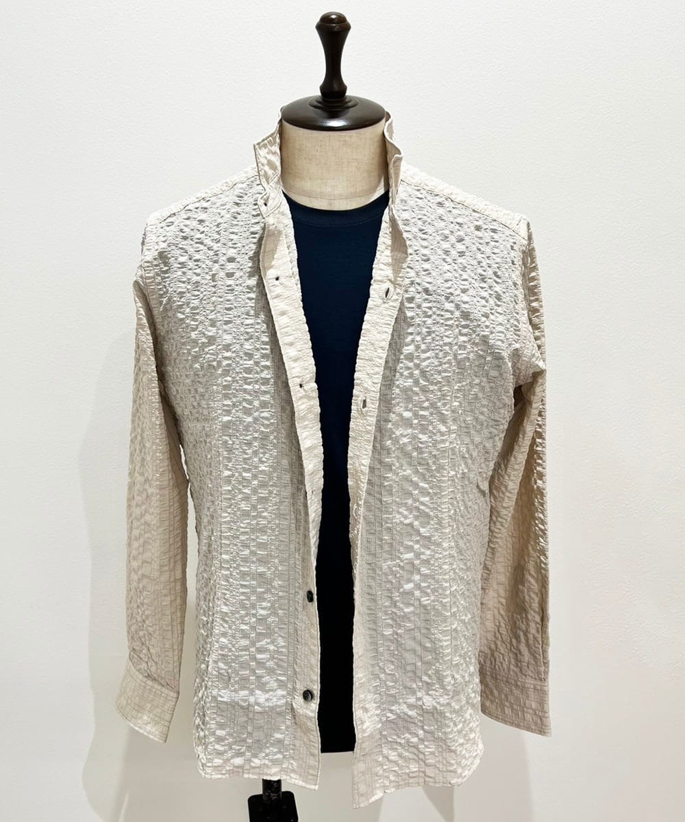 MNBAD26250 MICHEL KLEIN HOMME(ミッシェルクラン オム) シアーサッカー調長袖シャツ ベージュ