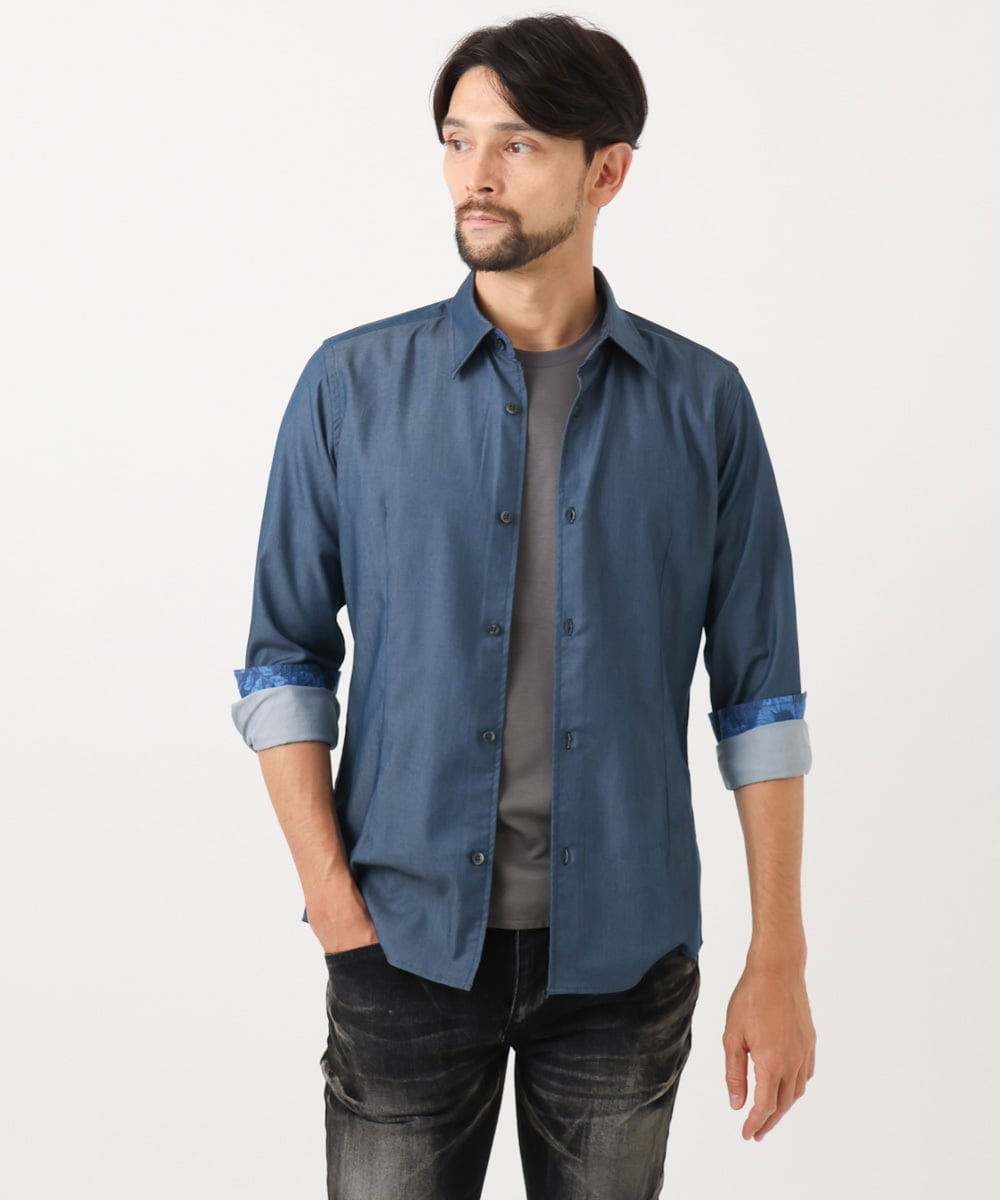 MNBAD50270 MICHEL KLEIN HOMME(ミッシェルクラン オム) 【セットアップ】デニム調長袖シャツ ブルー