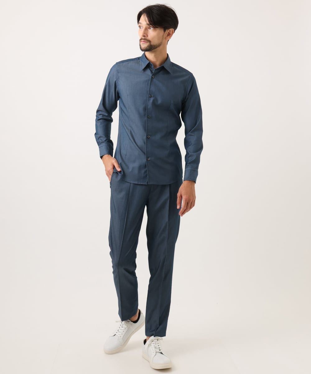 MNBAD50270 MICHEL KLEIN HOMME(ミッシェルクラン オム) 【セットアップ】デニム調長袖シャツ ブルー