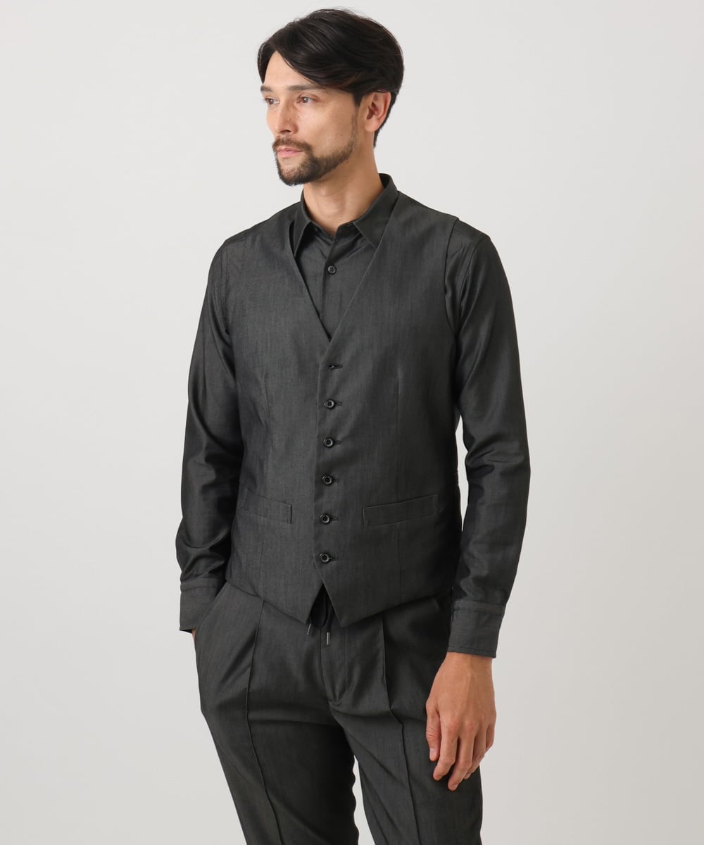 MNBAD50270 MICHEL KLEIN HOMME(ミッシェルクラン オム) 【セットアップ】デニム調長袖シャツ ブラック