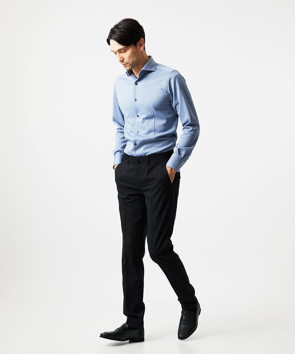 MNBAD70210 MICHEL KLEIN HOMME(ミッシェルクラン オム) 《日本製》ジャガード長袖シャツ ライトブルー