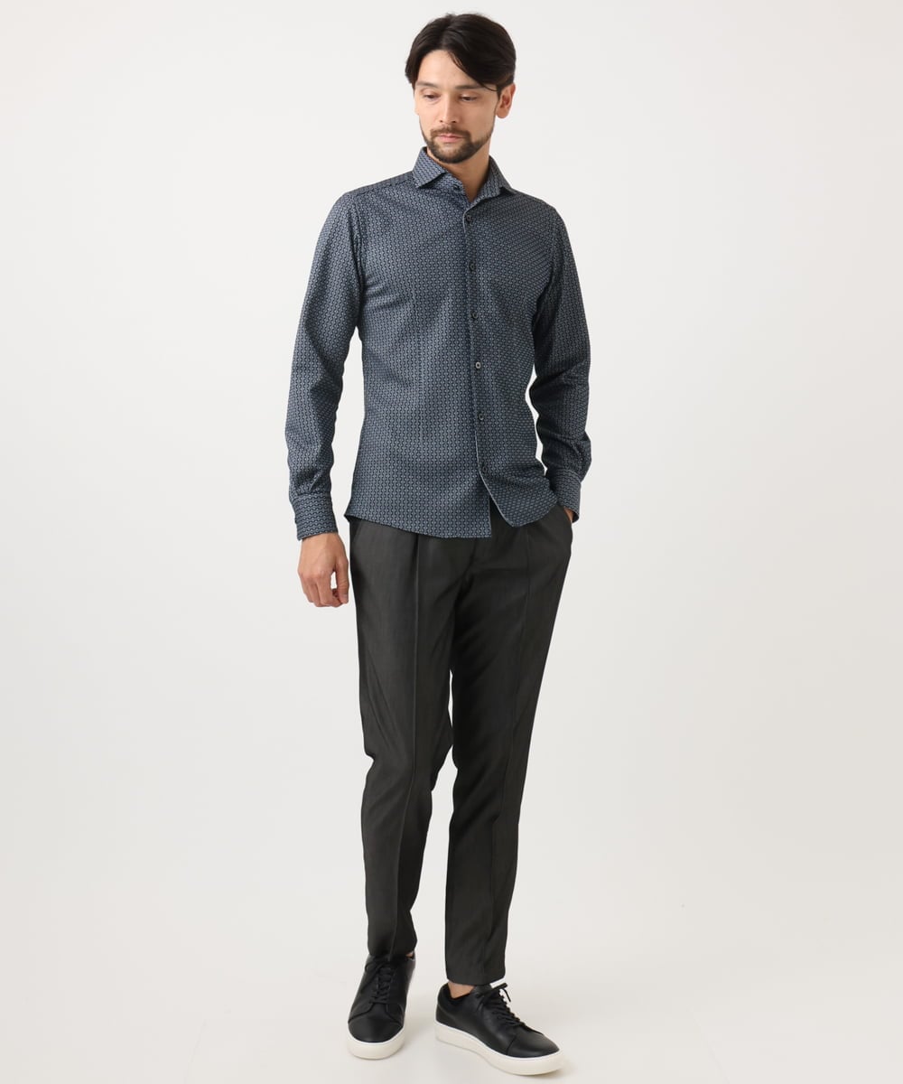 MNBAD70210 MICHEL KLEIN HOMME(ミッシェルクラン オム) 《日本製》ジャガード長袖シャツ ネイビー
