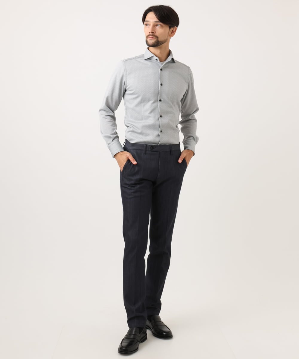 MNBAD70210 MICHEL KLEIN HOMME(ミッシェルクラン オム) 《日本製》ジャガード長袖シャツ ライトグレー