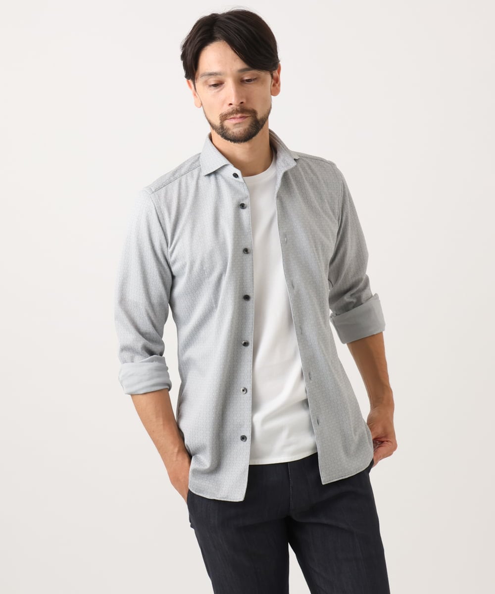 MNBAD70210 MICHEL KLEIN HOMME(ミッシェルクラン オム) 《日本製》ジャガード長袖シャツ ライトグレー