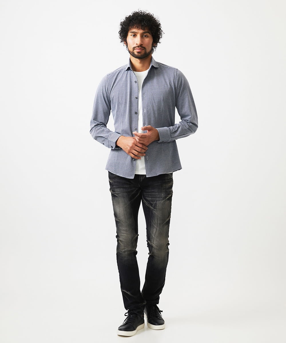 MNBAF01230 MICHEL KLEIN HOMME(ミッシェルクラン オム) シアサッカー長袖シャツ ライトブルー