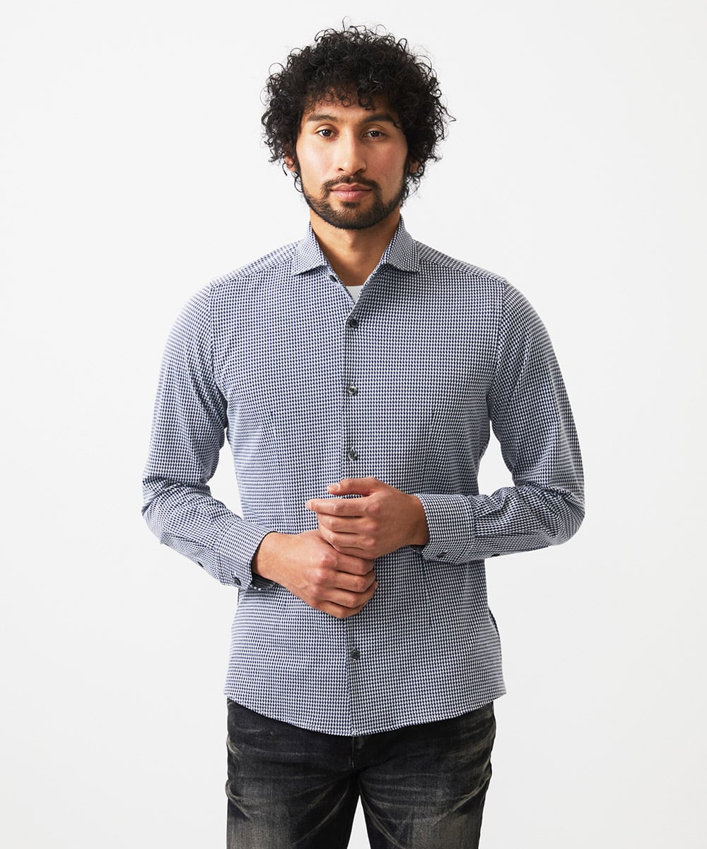 MNBAF01230 MICHEL KLEIN HOMME(ミッシェルクラン オム) シアサッカー長袖シャツ ライトブルー