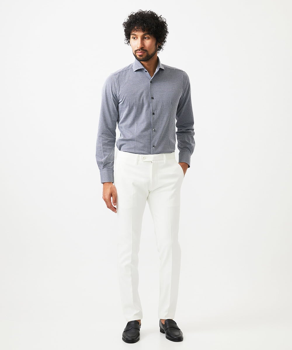 MNBAF01230 MICHEL KLEIN HOMME(ミッシェルクラン オム) シアサッカー長袖シャツ ライトブルー