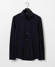 MNBAF01230 MICHEL KLEIN HOMME(ミッシェルクラン オム) 千鳥柄サッカー長袖シャツ ネイビー