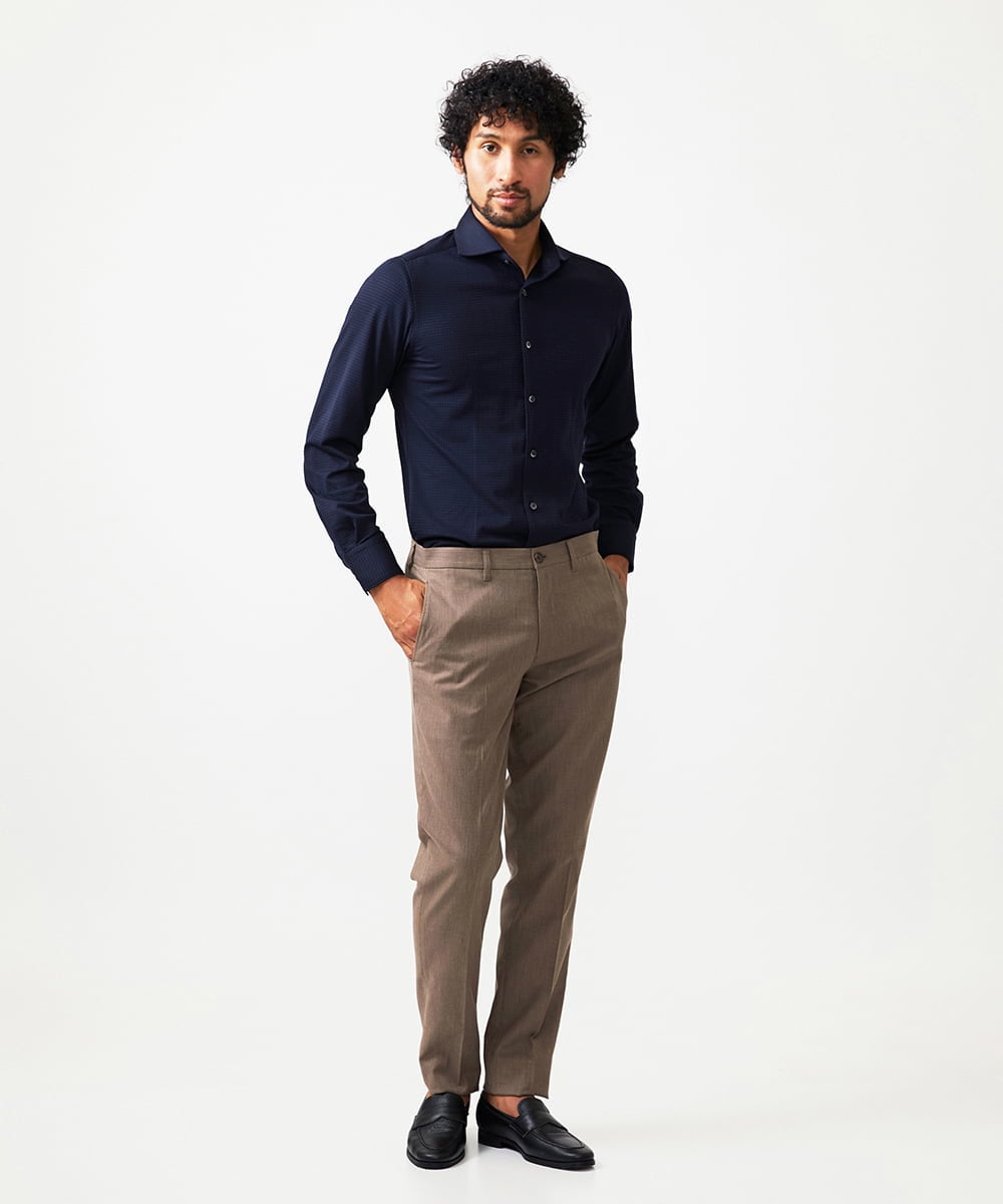 MNBAF01230 MICHEL KLEIN HOMME(ミッシェルクラン オム) シアサッカー長袖シャツ ネイビー