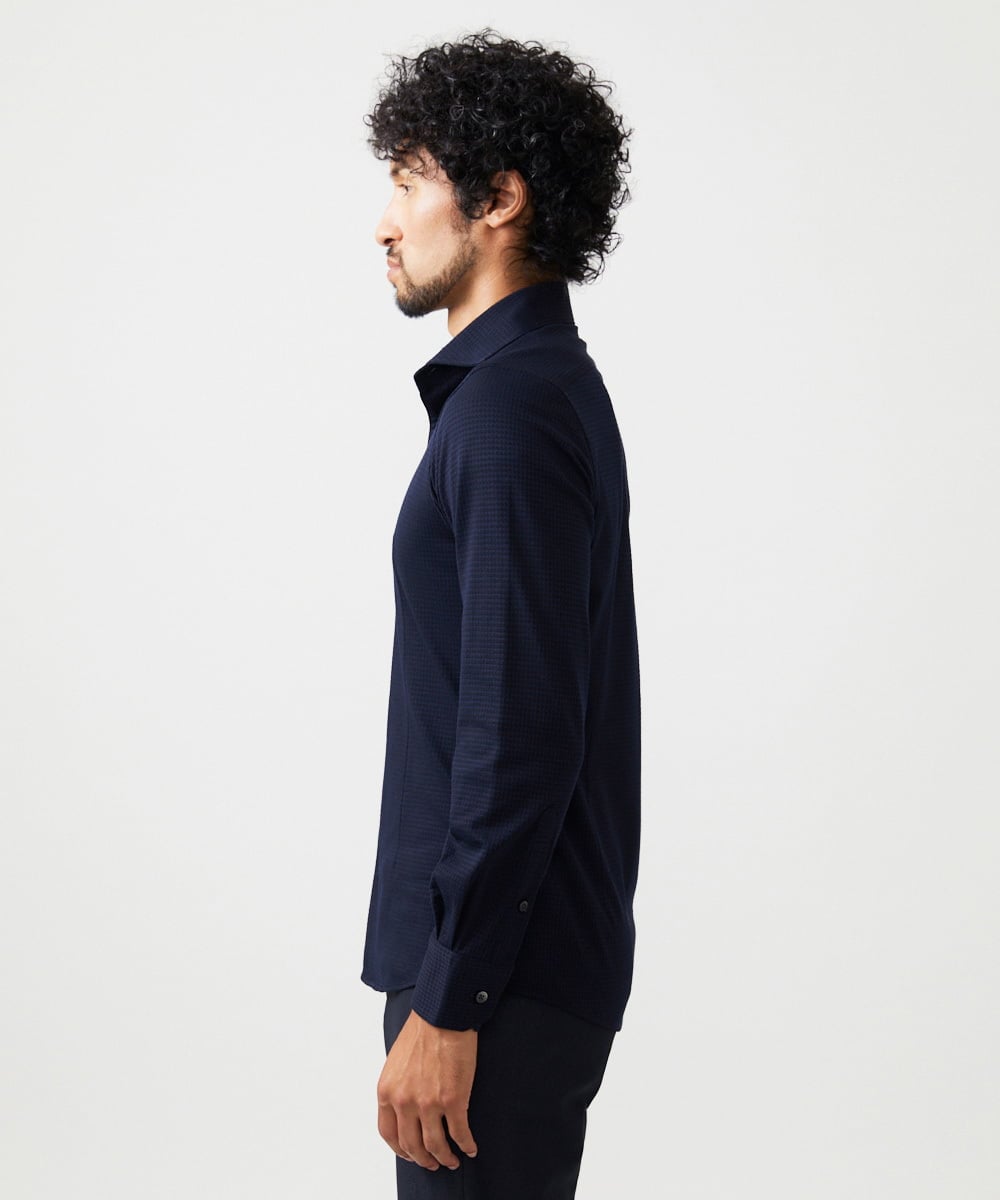 MNBAF01230 MICHEL KLEIN HOMME(ミッシェルクラン オム) シアサッカー長袖シャツ ネイビー