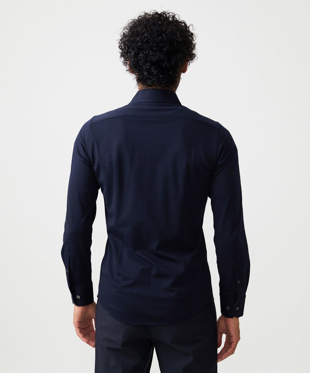 MNBAF01230 MICHEL KLEIN HOMME(ミッシェルクラン オム) シアサッカー長袖シャツ ネイビー